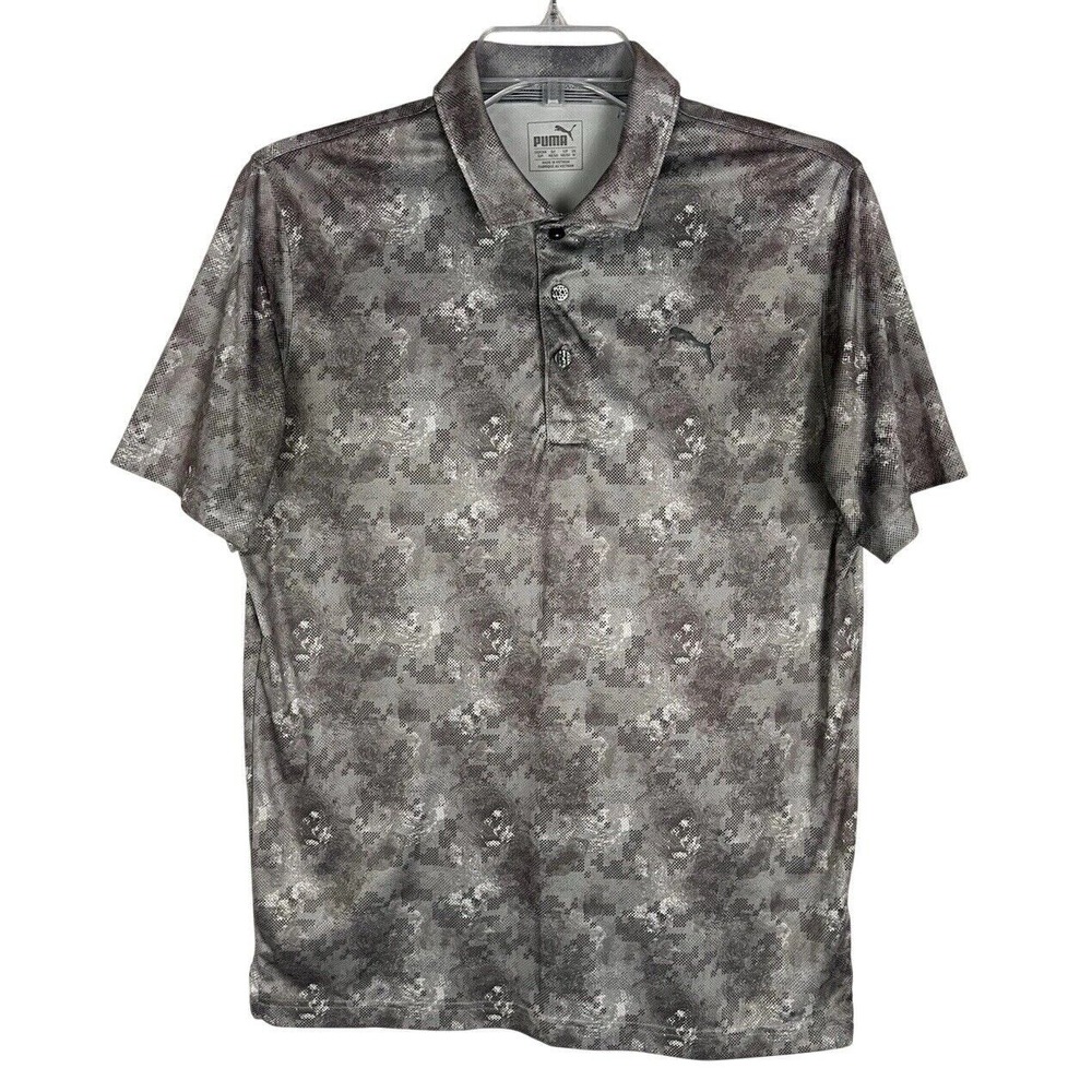 Puma Golf Men Size S/P Gray‎ Shade/White Digital Camo Golf Polo Shirt